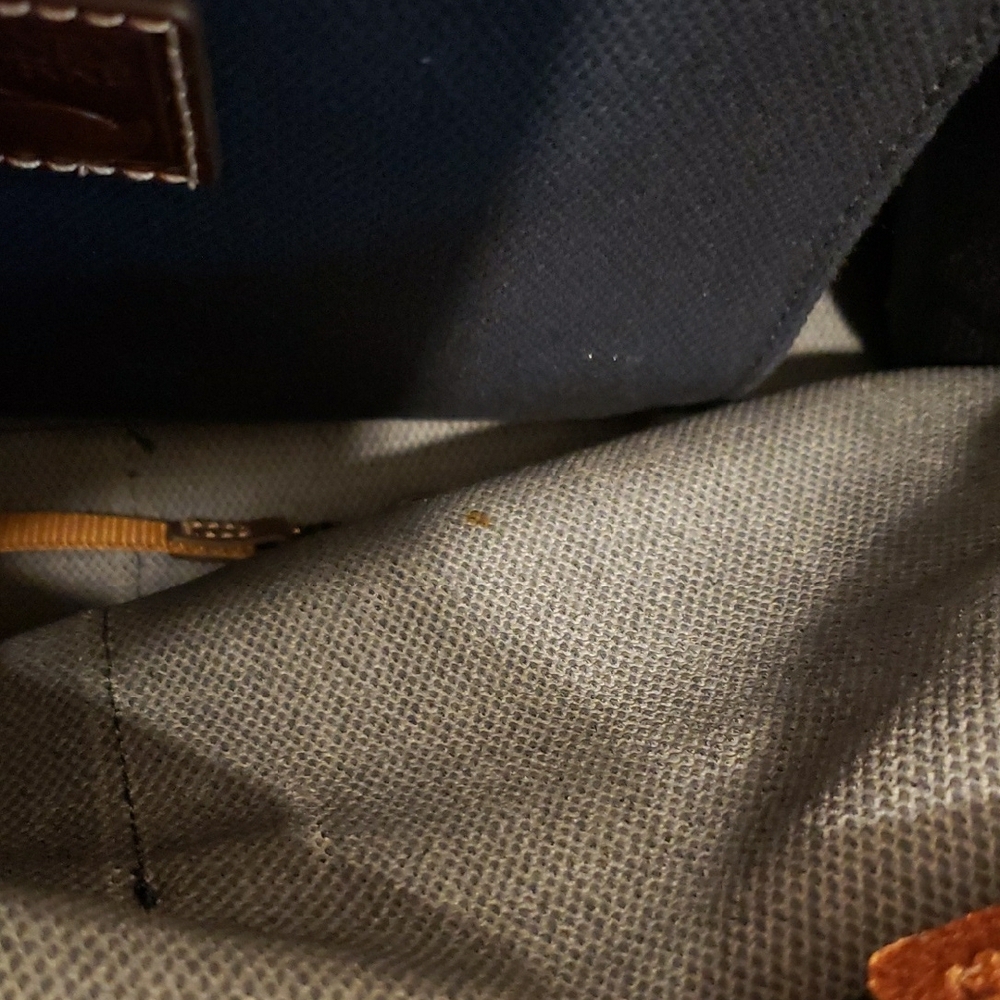 Dooney & Bourke Navy Canvas Tote with Brown Leather Handles - Picture 13 of 17